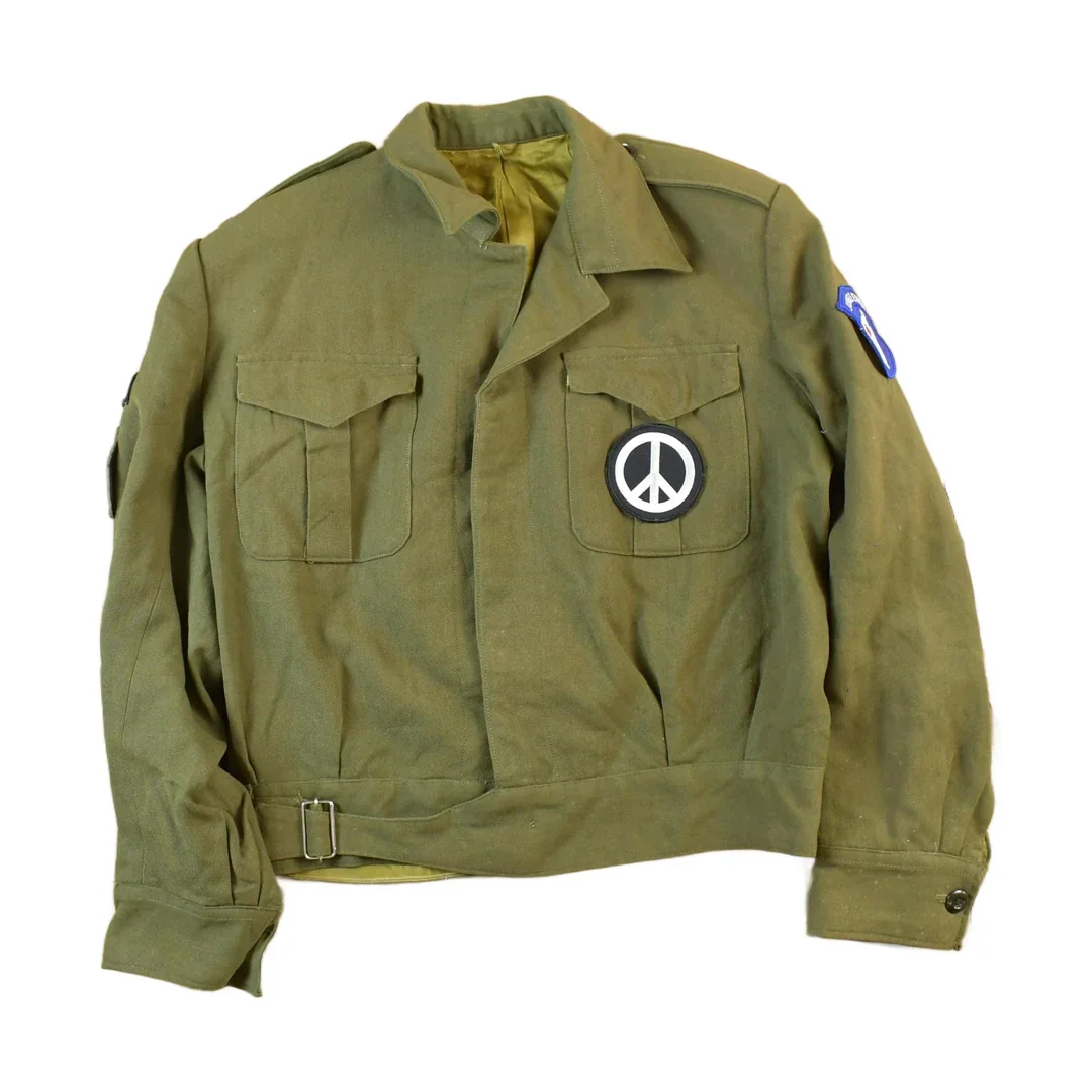 Vintage Military Jungle Expert Peace Sign Button Up Army Jacket