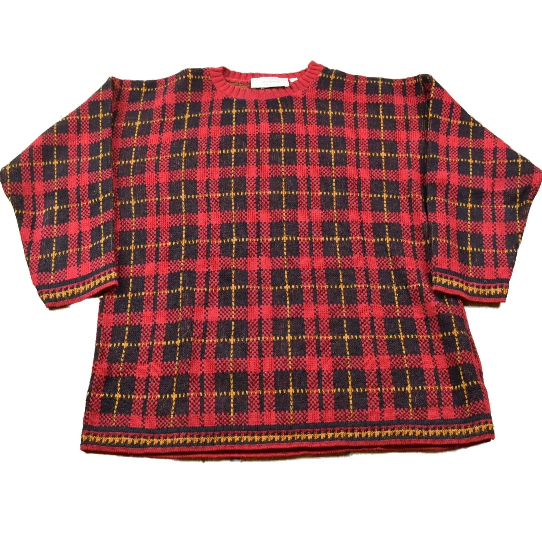 Vintage United States Sweaters Plaid Knitted Sweater Men's Medium