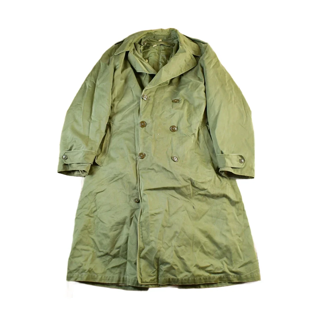 Vintage WW2 Military Button Up Trench Coat Long Medium