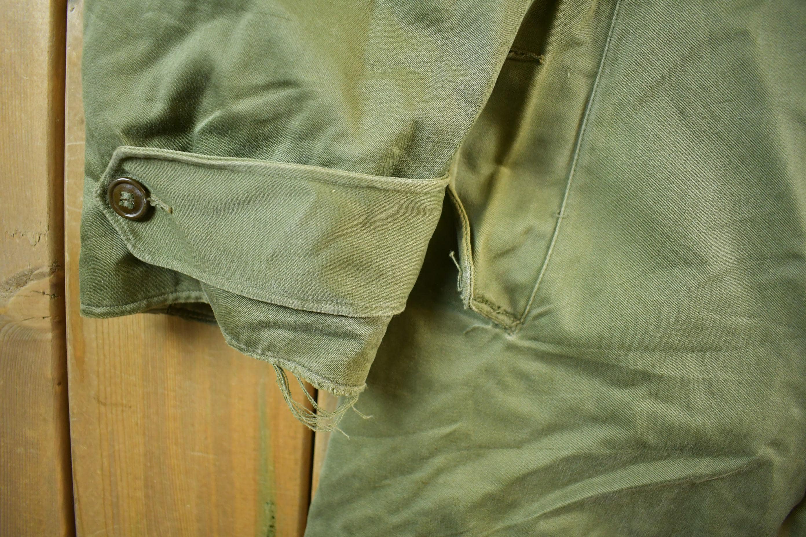 Vintage WW2 Military Button Up Trench Coat Long Medium - Image 4