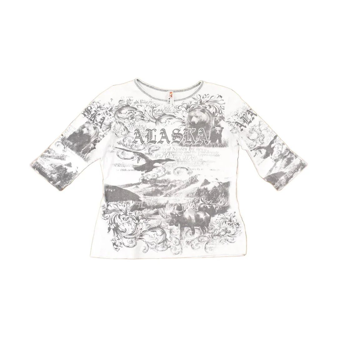 Vintage Y2K Alaska AOP Souvenir Travel T-Shirt Women's M