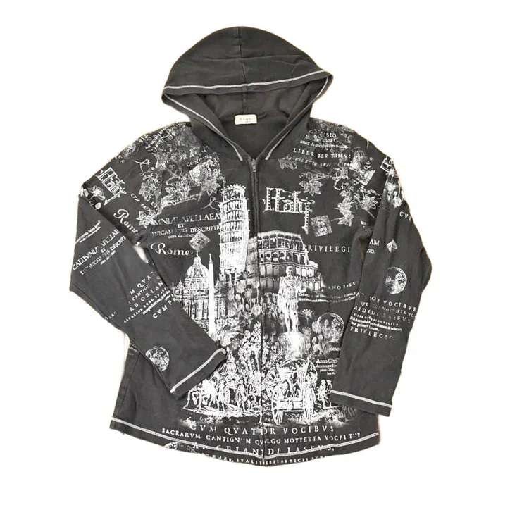 Vintage Y2K AOP Italy Graphic Print Hooded Sweatshirt Women's S