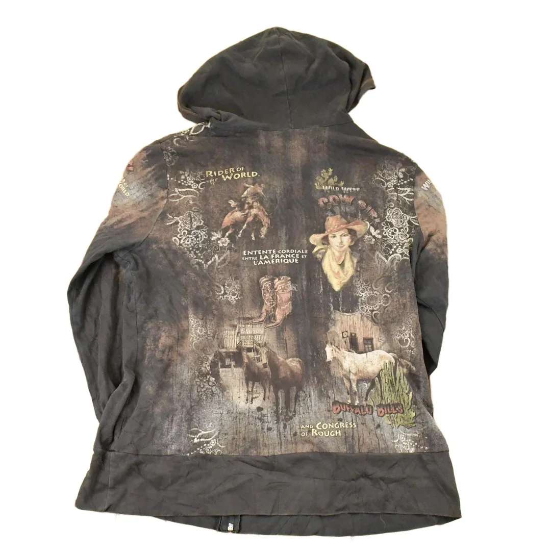 Vintage Y2K Buffalo Bill AOP Zip Up Hoodie Shirt Womens L - Image 2