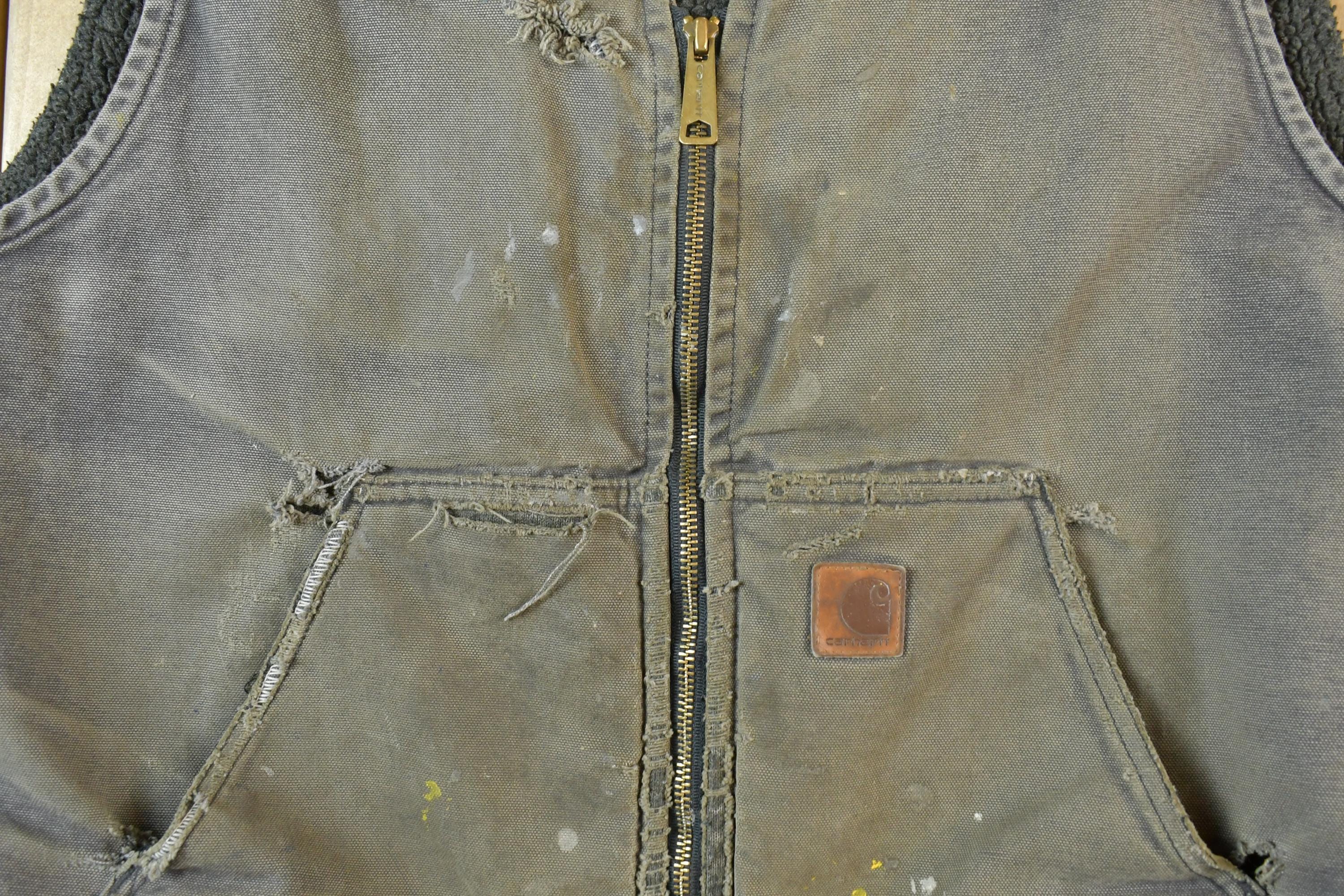 Vintage Y2k Distressed Carhartt Jacket Vest Men's XL - Image 5