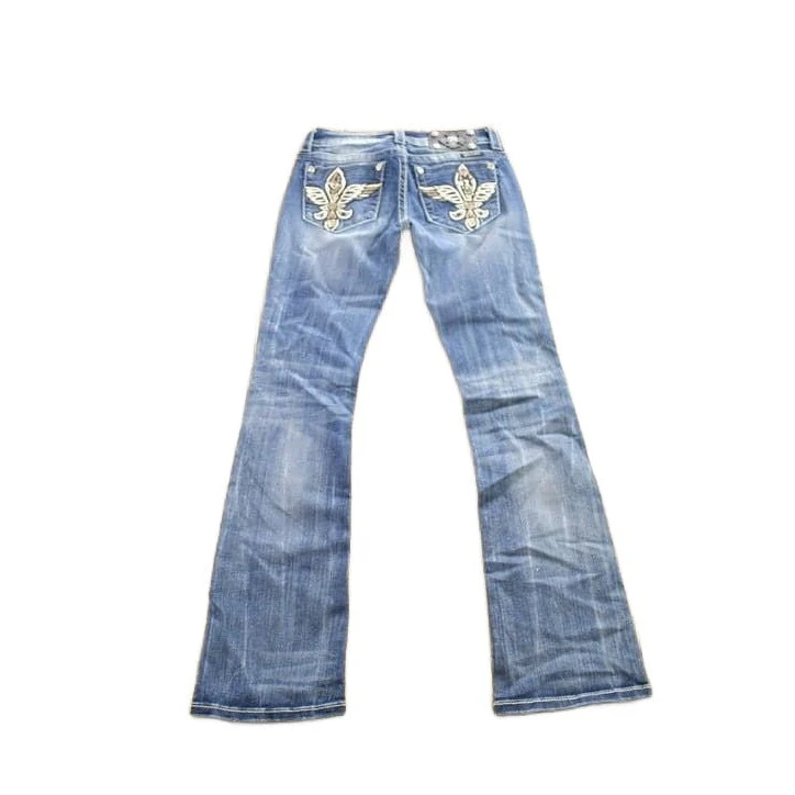 Vintage Y2K Miss Me Bedazzled Cowgirl Western Boot Cut Low Rise Jeans Women's 26 x 33