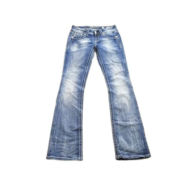 Vintage Y2K Miss Me Bedazzled Cowgirl Western Boot Cut Low Rise Jeans Women's 26 x 33 - Image 2