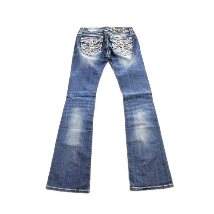 Vintage Y2K Miss Me Bedazzled Cowgirl Western Boot Cut Low Rise Jeans Women's 26 x 33