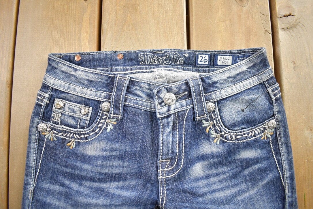 Vintage Y2K Miss Me Bedazzled Cowgirl Western Boot Cut Low Rise Jeans Women's 26 x 33 - Image 3