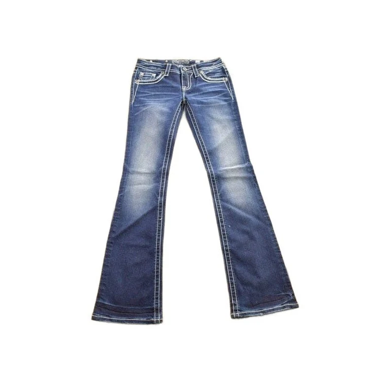Vintage Y2K Miss Me Bedazzled Cowgirl Western Boot Cut Low Rise Jeans Women's 26 x 33 - Image 2