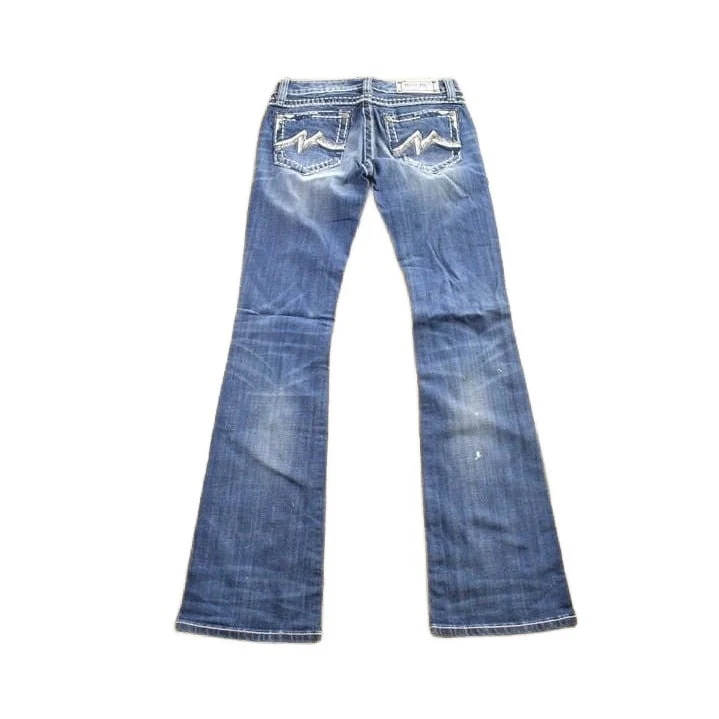 Vintage Y2K Miss Me Bedazzled Cowgirl Western Boot Cut Low Rise Jeans Women's 26 x 33
