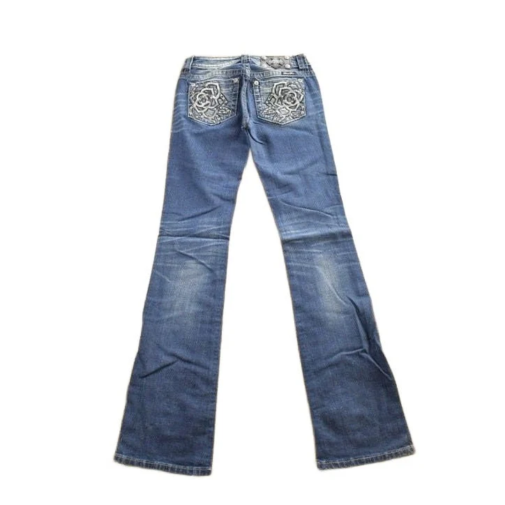 Vintage Y2K Miss Me Bedazzled Embroidered Boot Cut Low Rise Jeans Women's 26 x 33