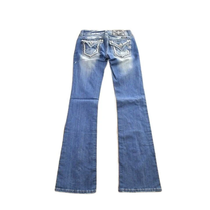 Vintage Y2K Miss Me Bedazzled Embroidered Boot Cut Low Rise Jeans Women's 26 x 33