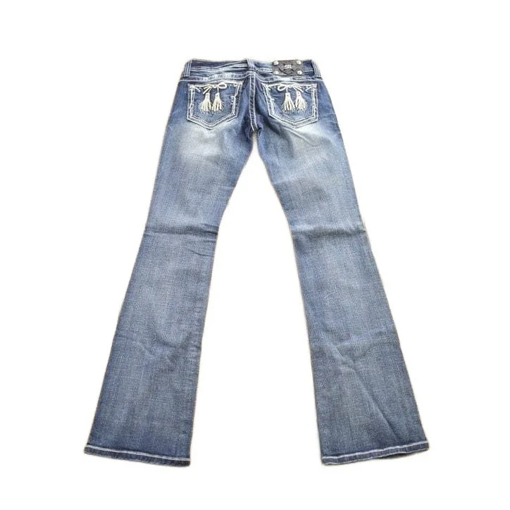 Vintage Y2K Miss Me Bedazzled Embroidered Boot Cut Low Rise Jeans Women's 26 x 33