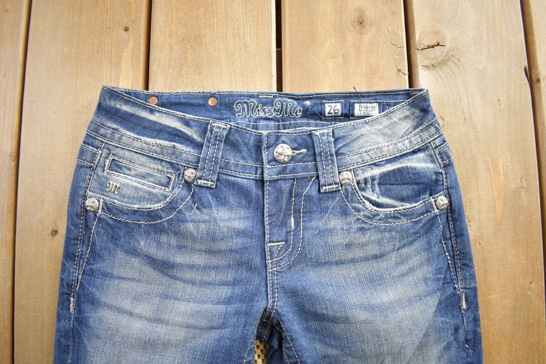 Vintage Y2K Miss Me Bedazzled Embroidered Boot Cut Low Rise Jeans Women's 26 x 33 - Image 4