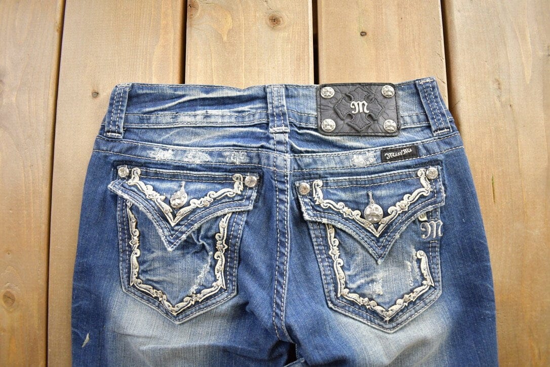 Vintage Y2K Miss Me Bedazzled Embroidered Boot Cut Low Rise Jeans Women's 26 x 33 - Image 6
