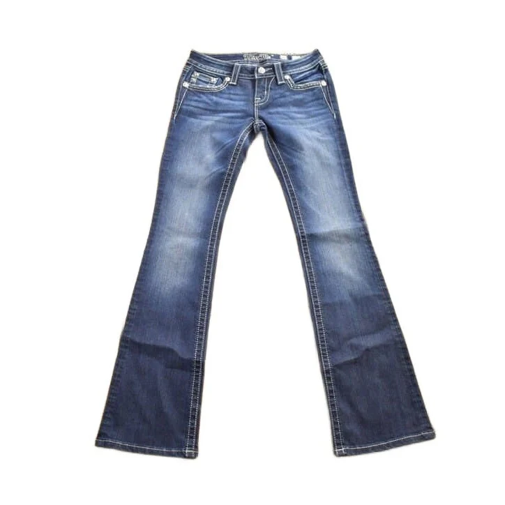 Vintage Y2K Miss Me Bedazzled Embroidered Dark Wash Boot Cut Low Rise Jeans Women's 26 x 33 - Image 2