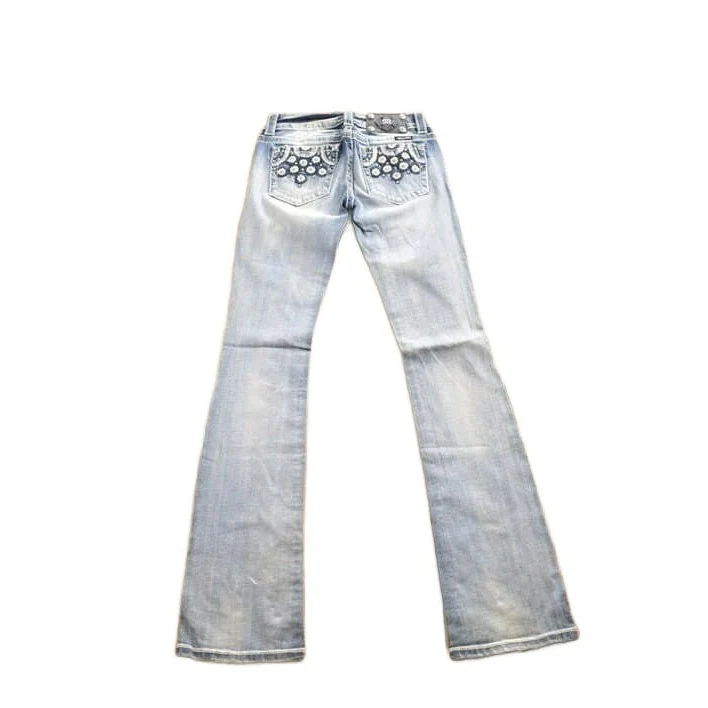 Vintage Y2K Miss Me Bedazzled Embroidered Faded Low Rise Boot Cut Low Rise Jeans Women's 26 x 33