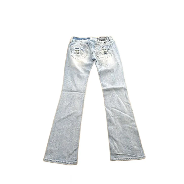 Vintage Y2K Miss Me Bedazzled Embroidered Thrashed Low Rise Boot Cut Low Rise Jeans Women's 26 x 33