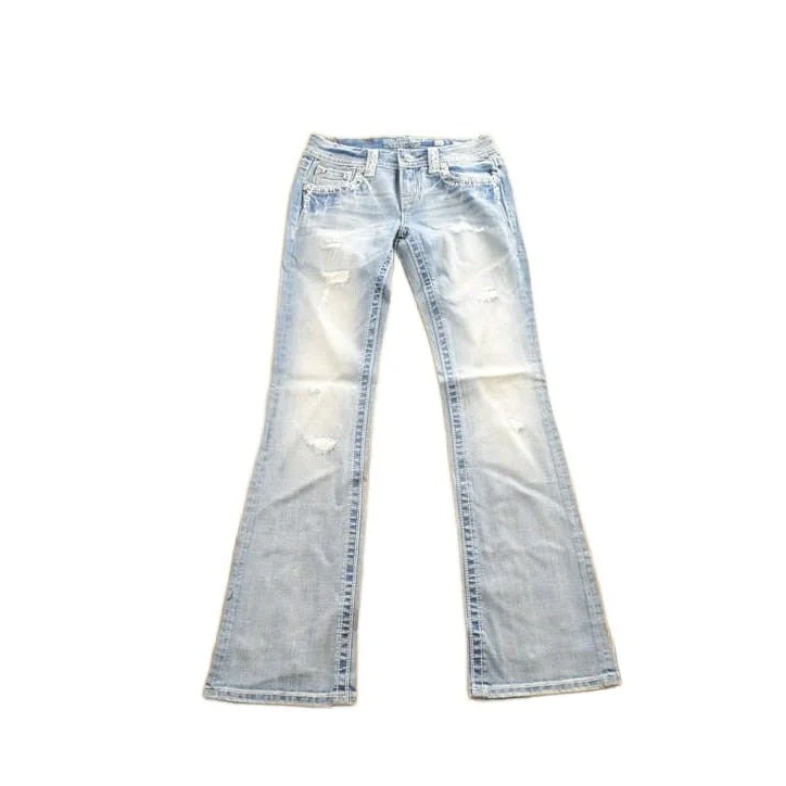 Vintage Y2K Miss Me Bedazzled Embroidered Thrashed Low Rise Boot Cut Low Rise Jeans Women's 26 x 33 - Image 2