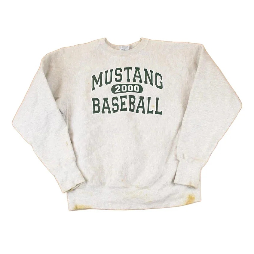 Vintage Y2K Mustang Baseball Embroidered Heavyweight Crewneck Sweatshirt Men's XL