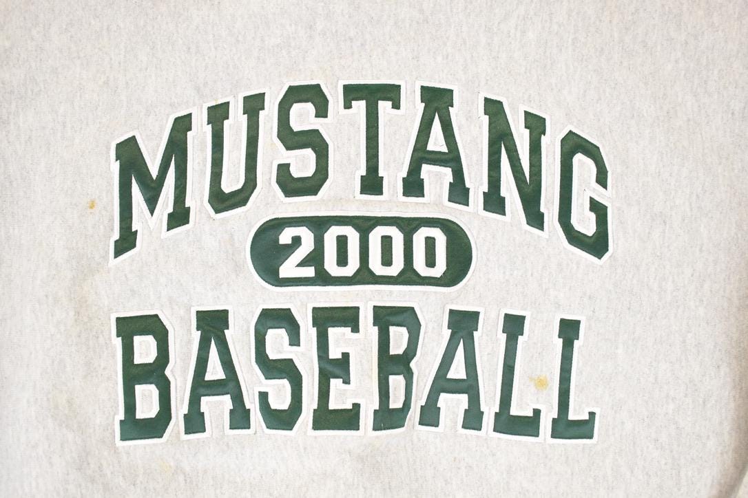 Vintage Y2K Mustang Baseball Embroidered Heavyweight Crewneck Sweatshirt Men's XL - Image 3