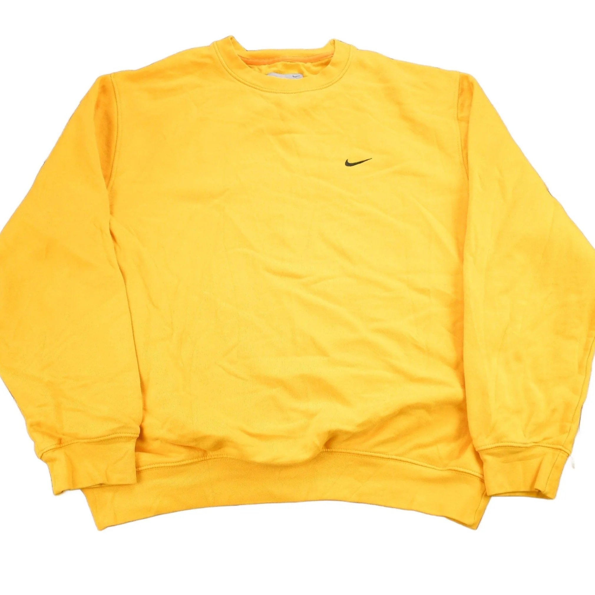 Vintage Y2K Nike Yellow Embroidered Mini Swoosh Crewneck Sweatshirt Men's Medium