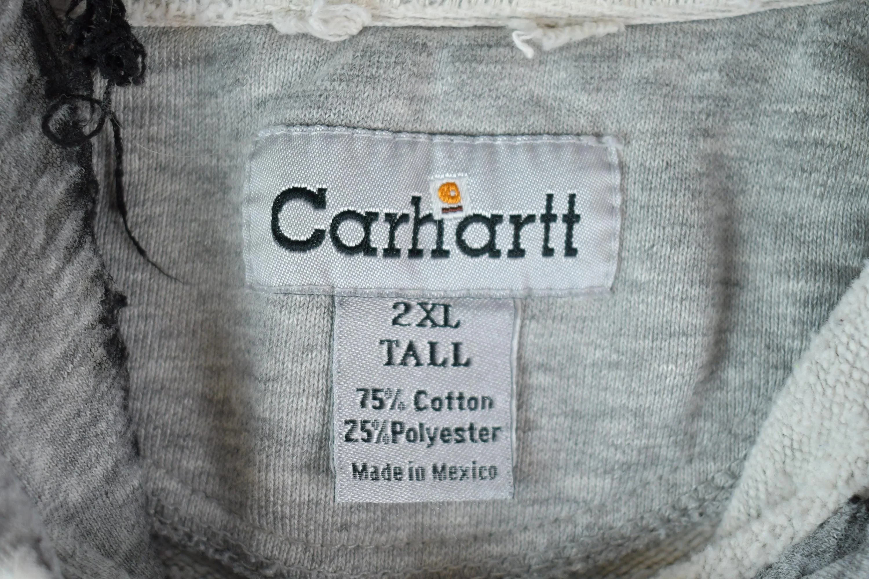 Vintage Y2K Perfectly Distressed Carhartt Heather Grey Hoodie Sweatshirt Men's 2XL Tall - Image 3
