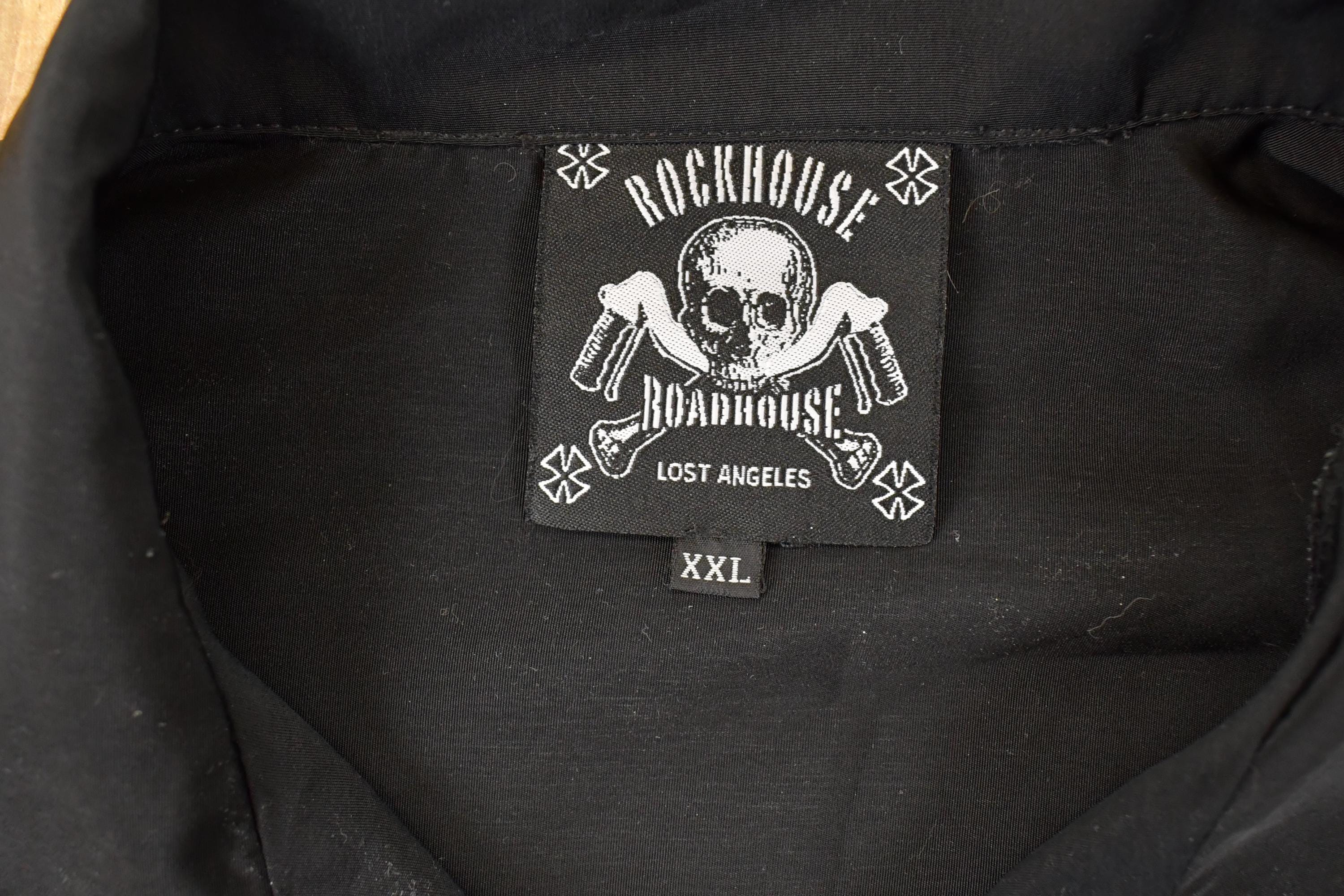 Vintage Y2K Rockhouse Roadhouse Flaming Skulls AOP Thrashed Button Up Shirt Men's XL - Image 5