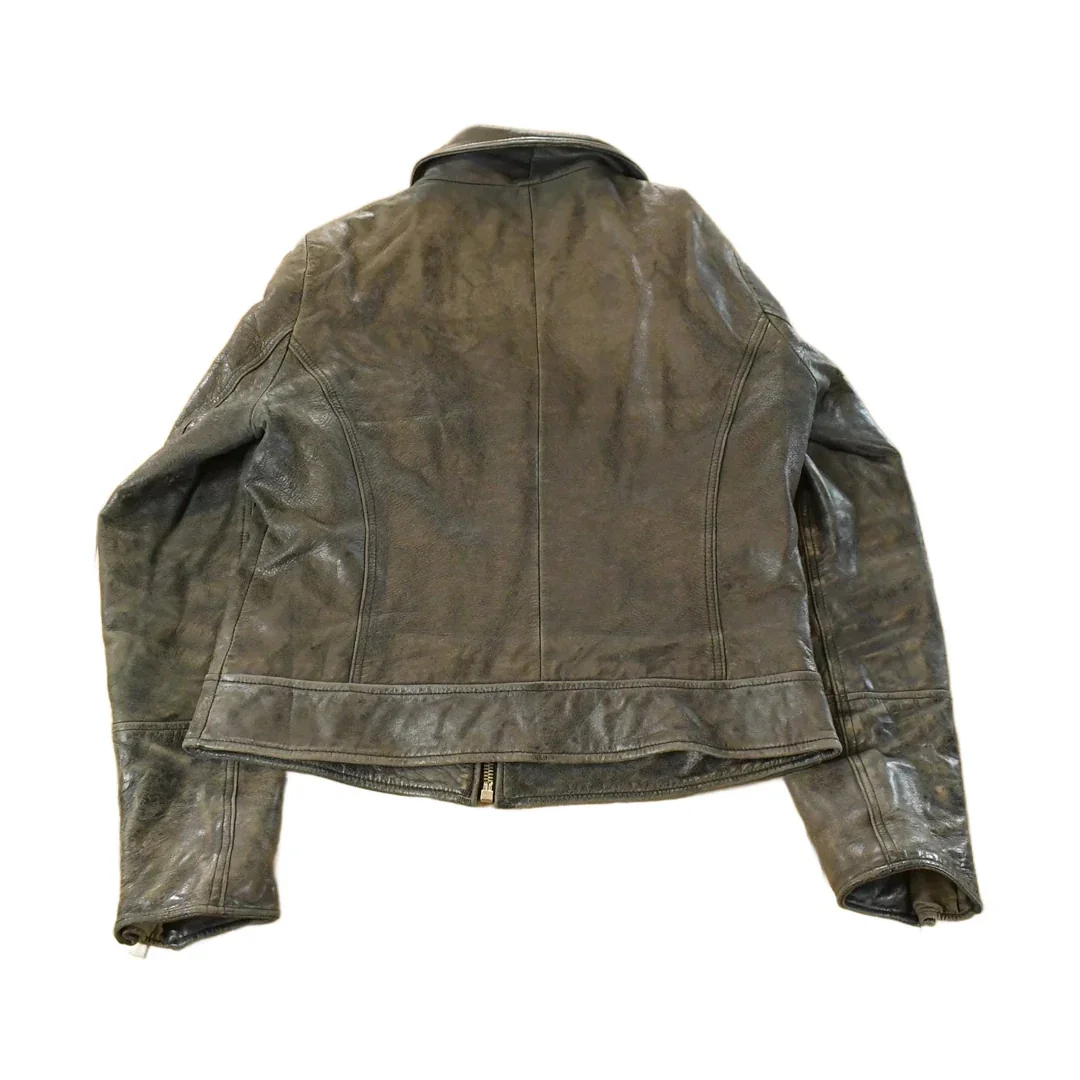 Vintage Y2K Zoul Washed Leather Biker Jacket Women's Small - Image 2