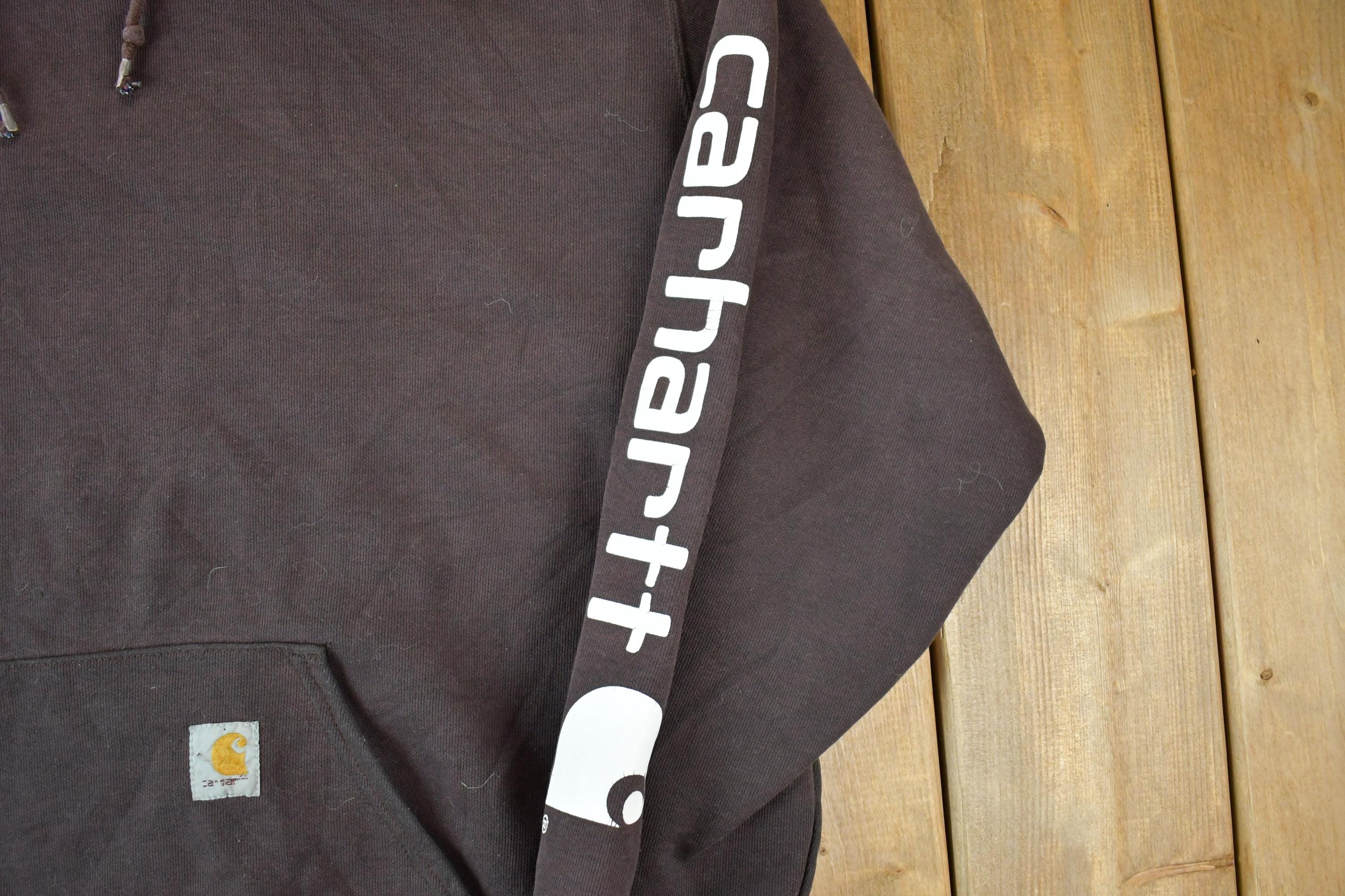 Y2K Vintage Distressed Brown Carhartt Hoodie Sweatshirt Men's XL - Image 3